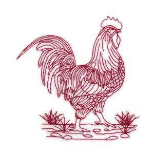 Picture of Redwork Rooster In Stones Machine Embroidery Design