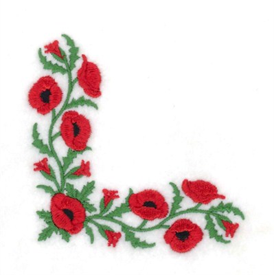 Red Poppy Corner Machine Embroidery Design