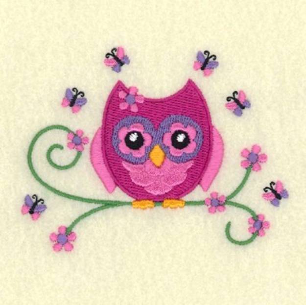 Picture of Spring Owl and Butterflies Machine Embroidery Design