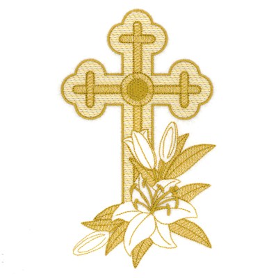 Cross and Lilies Toile Machine Embroidery Design