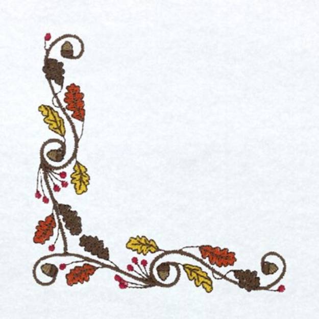 Picture of Swirly Leaves Acorn Corner Machine Embroidery Design