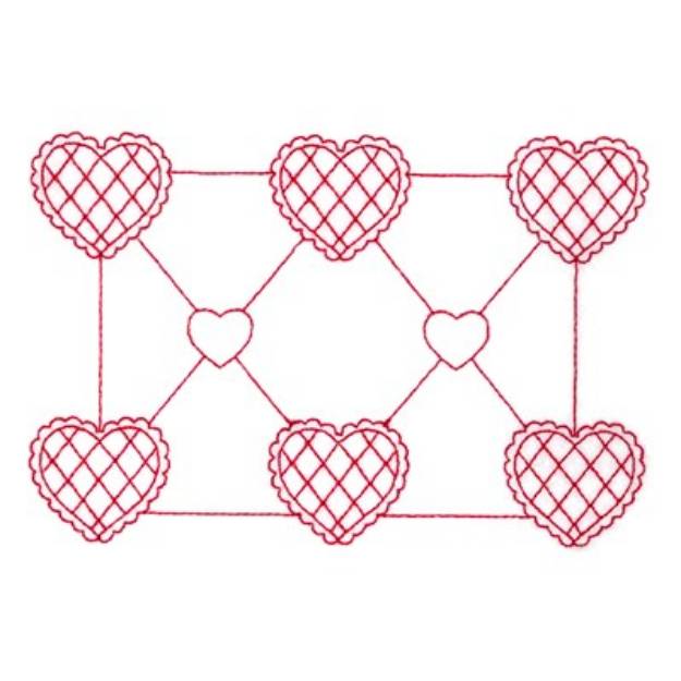 Picture of Redwork Hearts Machine Embroidery Design