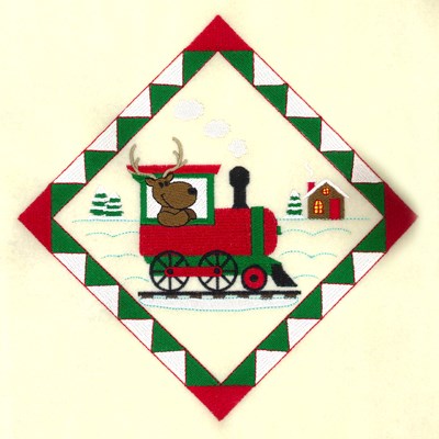 Reindeer Christmas Train Potholder Machine Embroidery Design