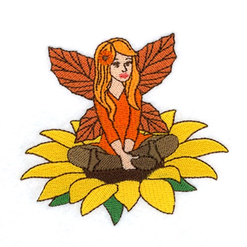 Autumn Fairy on Sunflower Machine Embroidery Design