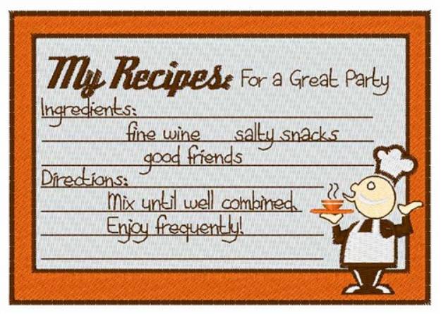 Picture of Great Party Recipe Machine Embroidery Design