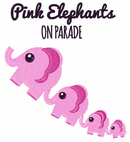 Pink Elephants On Parade Machine Embroidery Design