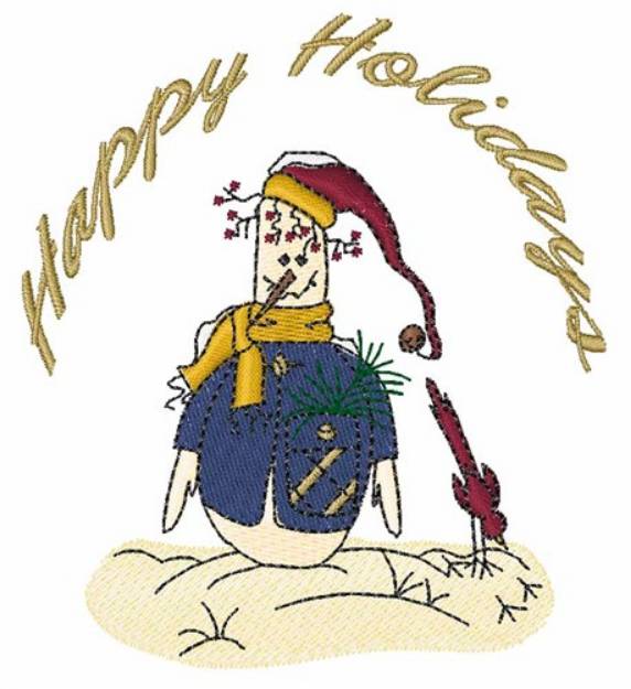 Picture of Happy Holidays Snowman Machine Embroidery Design