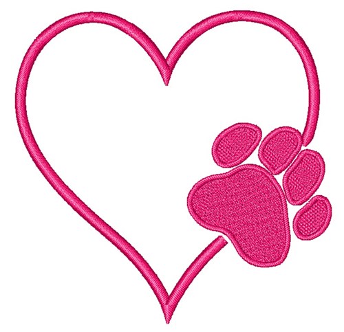 Heart Outline & Paw Print Machine Embroidery Design
