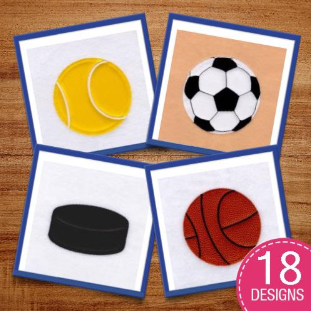 Picture of Sports Applique Balls Combined (Zig-Zag) Embroidery Design Pack