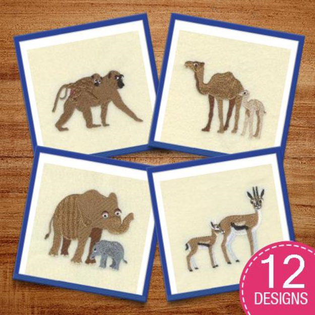 Picture of Mom and Baby Animal Safari Embroidery Design Pack