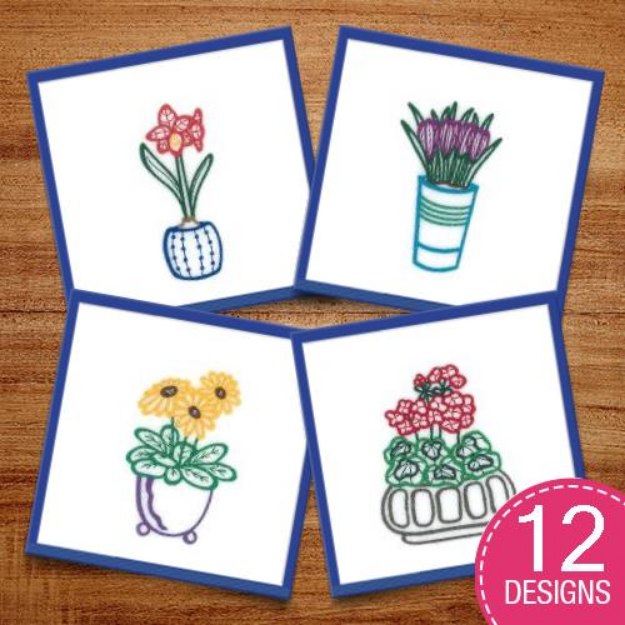 Picture of Potted Flowers Embroidery Design Pack