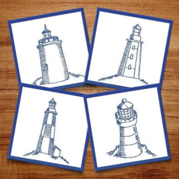 Picture of Redwork Light Houses Embroidery Design Pack