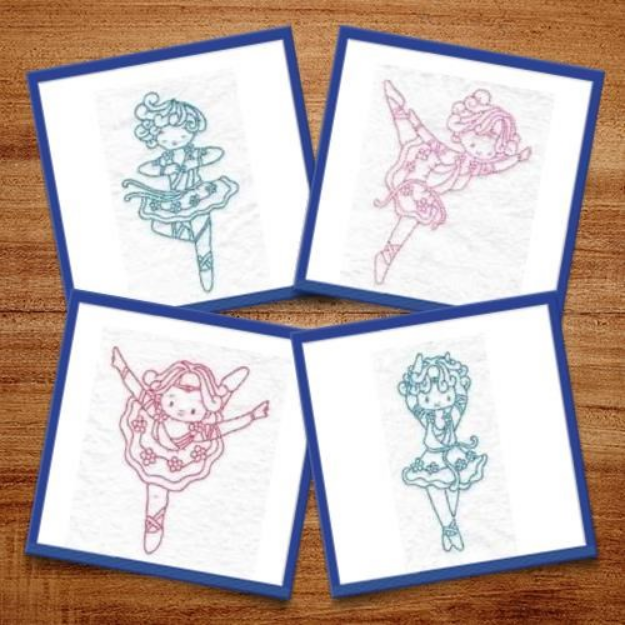 Picture of Ballerina Redwork Embroidery Design Pack