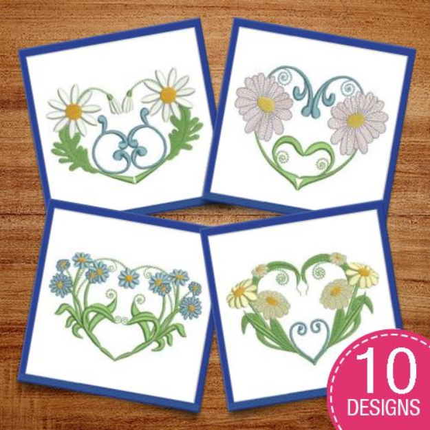 Picture of Hearts & Daisies Embroidery Design Pack