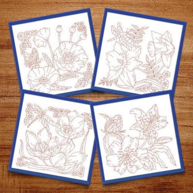 Picture of Summer Flowers Medium Size Quilt Blocks Embroidery Design Pack