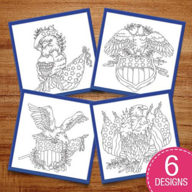 Picture of Patriotic American Eagles Redwork Embroidery Design Pack