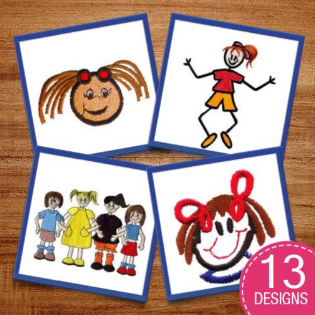 Picture of Stick Figure Kids Embroidery Design Pack