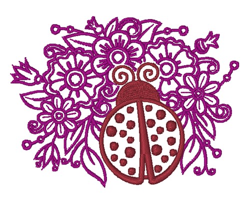 Ladybug Florals Machine Embroidery Design