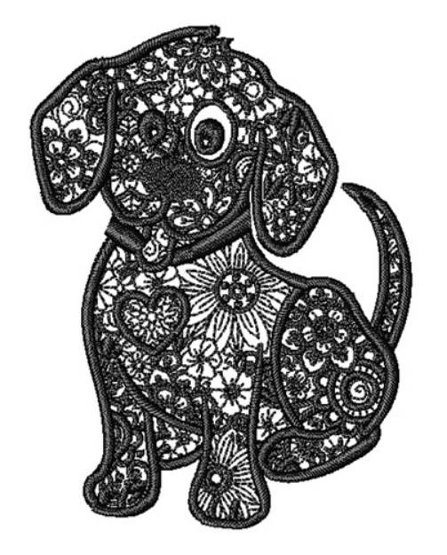 Picture of Floral Puppy Machine Embroidery Design