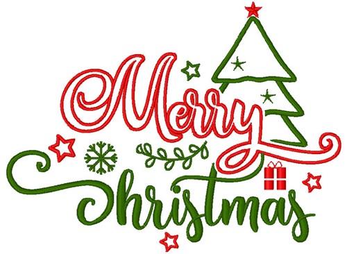 Merry Christmas Outline Machine Embroidery Design