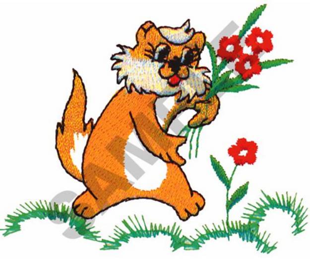 Picture of CAT GATHERING FLOWERS