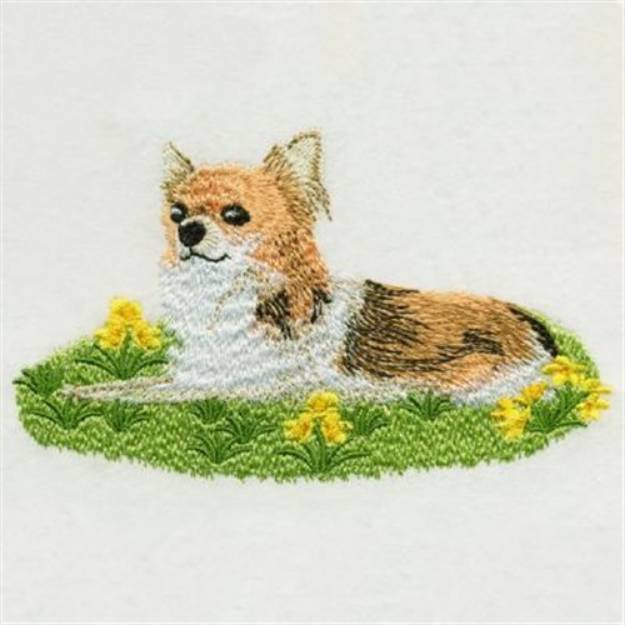 Picture of Dog In Flowers Machine Embroidery Design