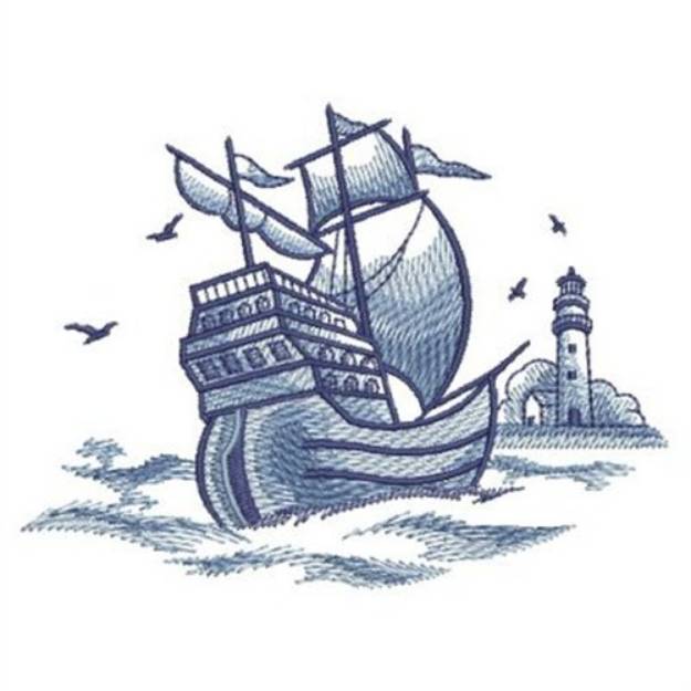 Picture of Ship And Lighthouse Machine Embroidery Design