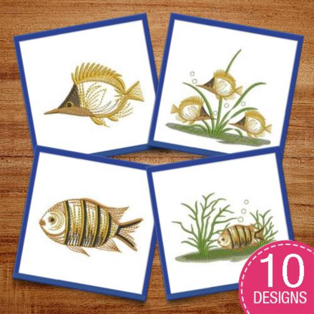 Picture of Vintage Tropical Fish Embroidery Design Pack