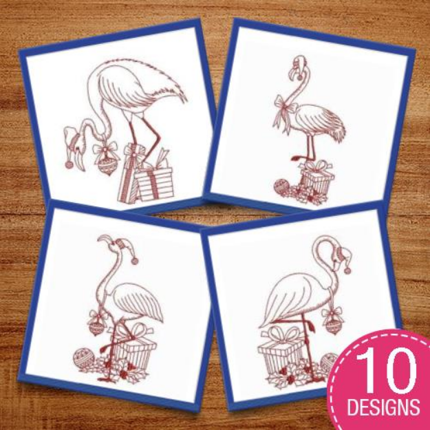 Redwork Christmas Flamingo Embroidery Design Pack | Embroidery Sets at