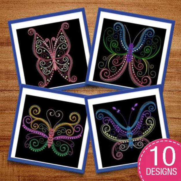 Picture of Neon Butterflies Embroidery Design Pack