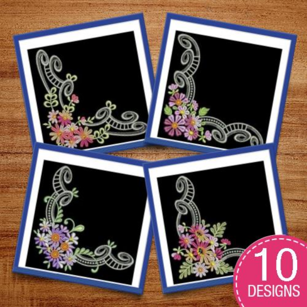 Picture of Elegant Flower Corners Embroidery Design Pack