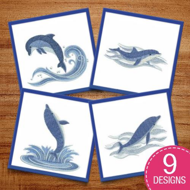 Picture of Dolphin in Waves Embroidery Design Pack