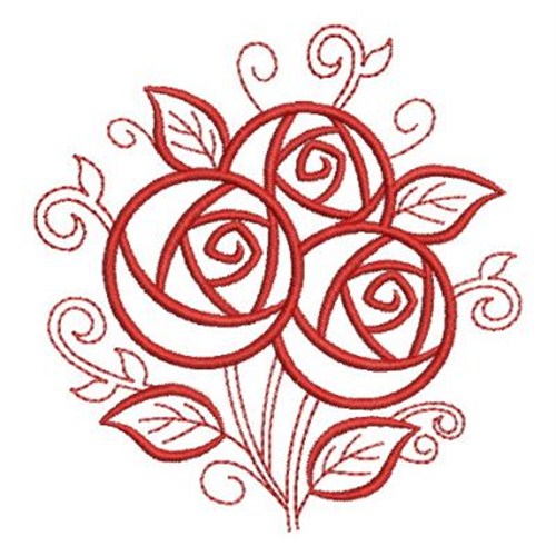 Redwork Abstract Roses Machine Embroidery Design