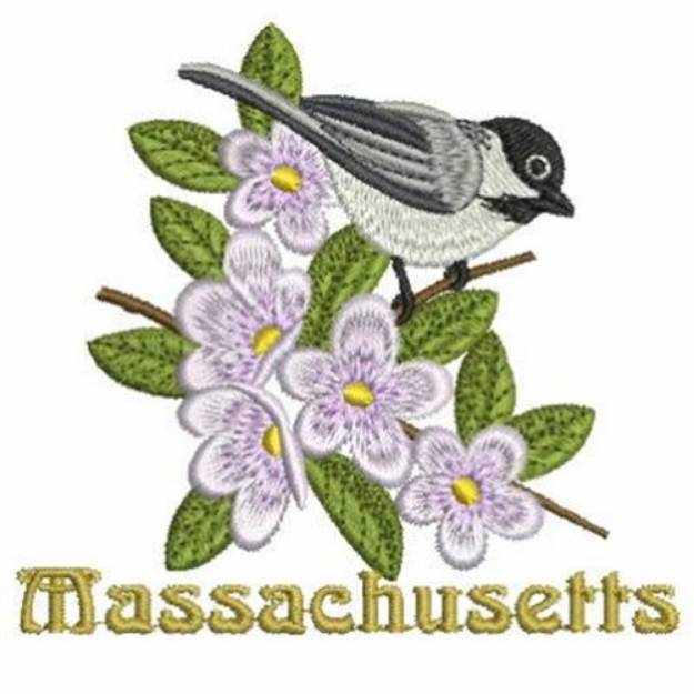 Picture of Massachusetts Bird & Flower Machine Embroidery Design