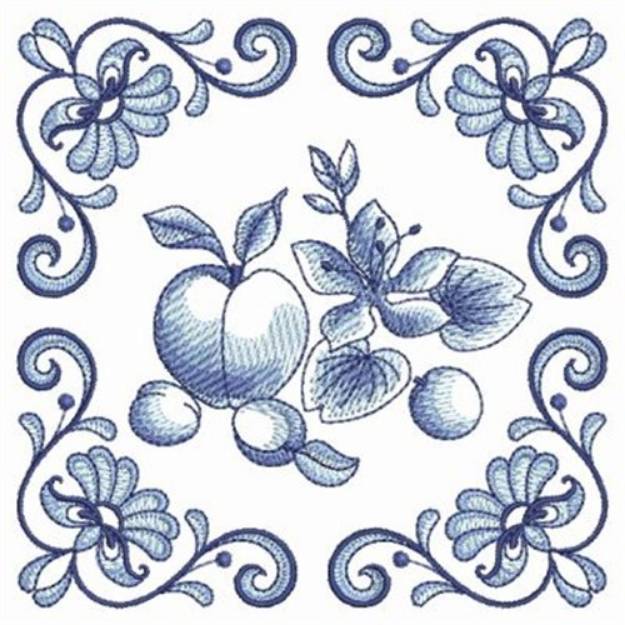 Picture of Blue Jacobean Peach Machine Embroidery Design