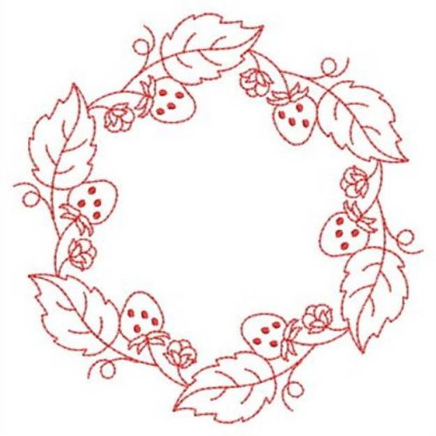 Picture of Redwork Strawberry Wreath Machine Embroidery Design