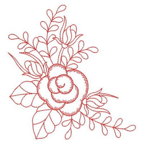 Redwork Pearl Roses Machine Embroidery Design