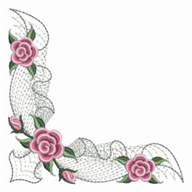 Picture of Pink Roses Corner Machine Embroidery Design