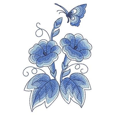 Delft Blue Floral Butterfly Machine Embroidery Design | Embroidery ...