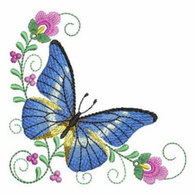 Blue Butterfly Corner Machine Embroidery Design | Embroidery Library at ...