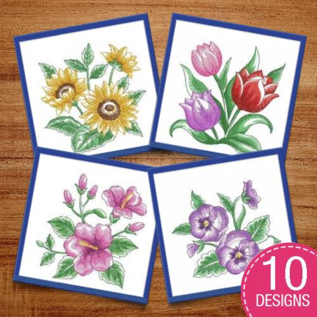 Picture of Watercolor Flowers In Bloom 3 Embroidery Design Pack