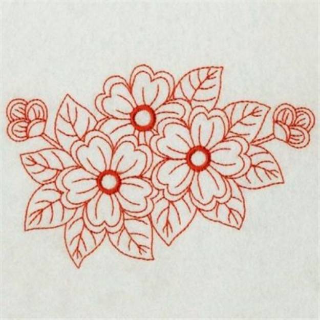 Picture of Redwork Border Flowers Machine Embroidery Design