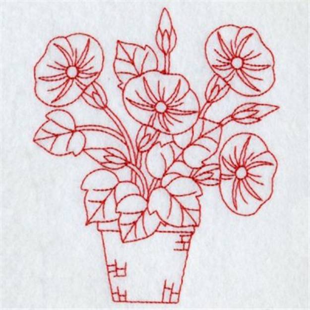 Picture of Redwork Flower Pot Machine Embroidery Design