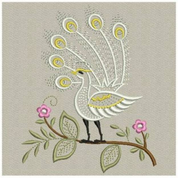 Picture of White Peacock Flowers Machine Embroidery Design