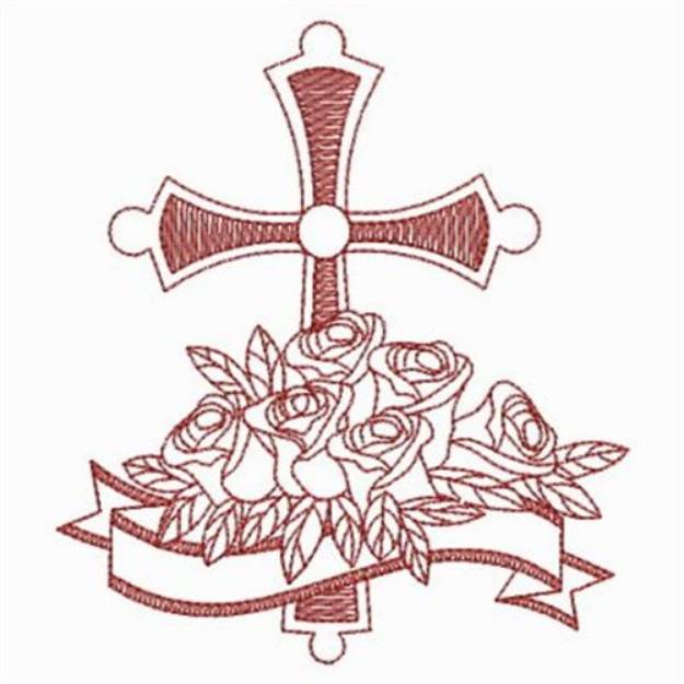 Picture of Redwork Rose Cross Machine Embroidery Design