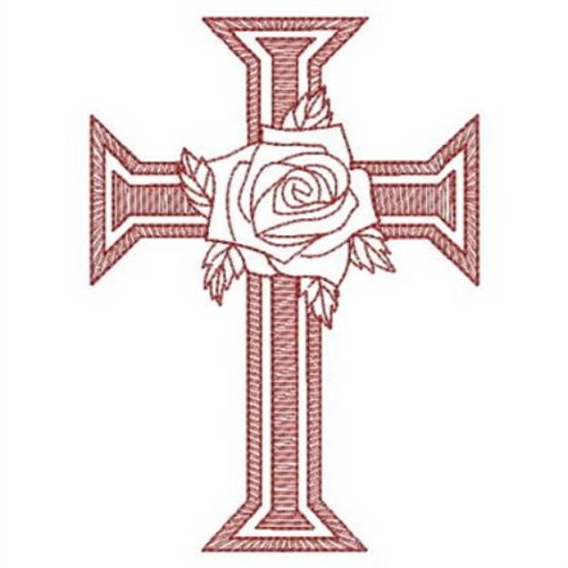 Picture of Redwork Rose Cross Machine Embroidery Design