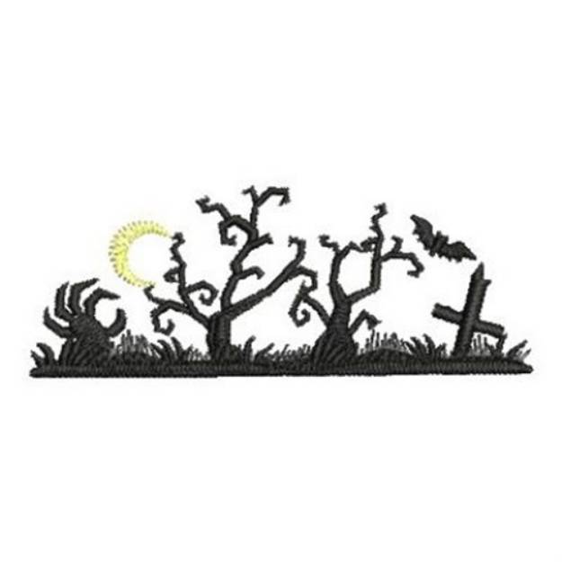 Picture of Halloween Graveyard Silhouette Machine Embroidery Design