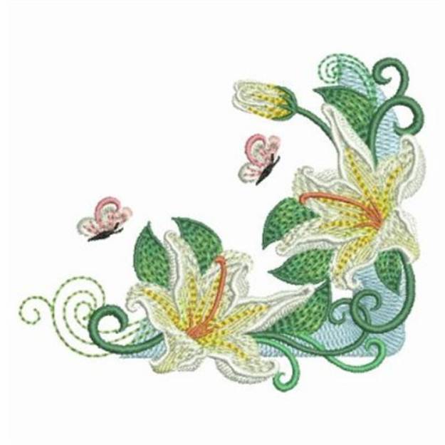 Picture of Heirloom Lily & Butterflies Machine Embroidery Design