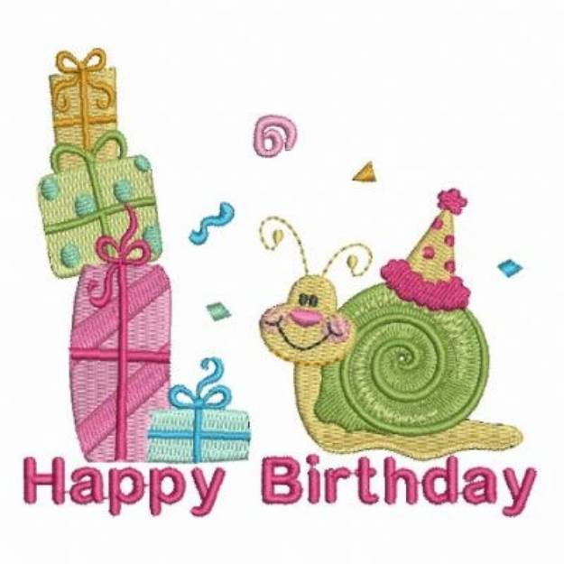 Picture of Happy Birthday Snail Machine Embroidery Design