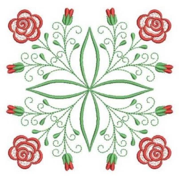 Picture of Red Rose Quilt Block Machine Embroidery Design